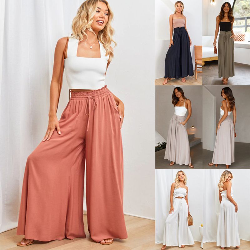 Casual Solid Color Polyester Full Length Wide Leg Pants