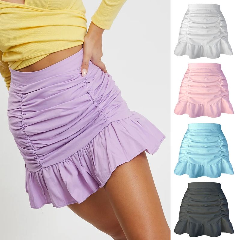 Summer Spring Fashion Solid Color Cotton Above Knee Skirts