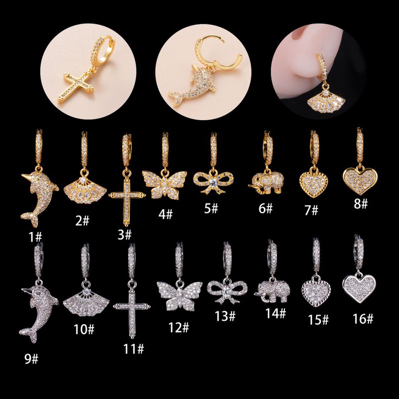 Mode Papillon Noeud D'arc Le Cuivre Placage Incruster Zircon Boucles D'oreilles 1 Pièce