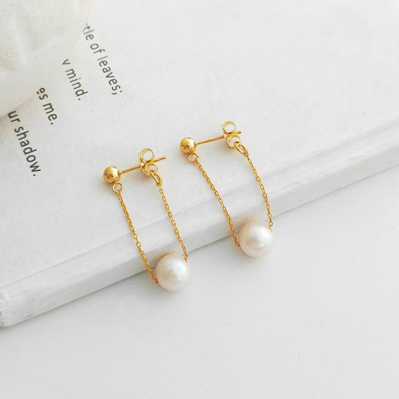 Simple Style Round Pearl Plating Drop Earrings 1 Pair