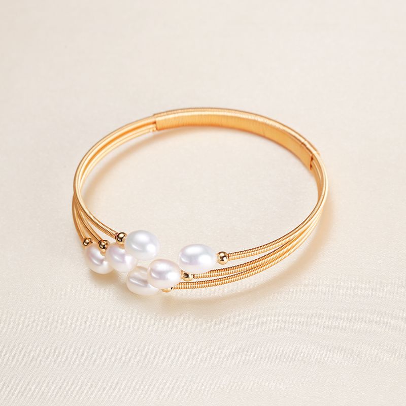 Simple Style Oval Pearl Copper Plating Inlay Pearl Bangle 1 Piece