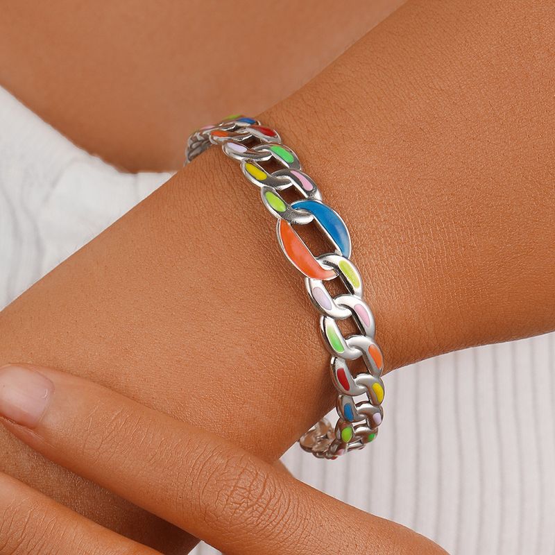 Pastoral Colorful Stainless Steel Enamel Bangle 1 Piece