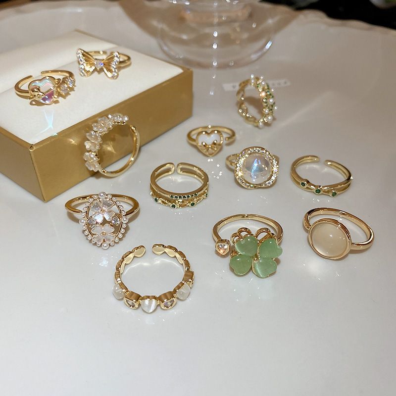 1 Piece Fashion Heart Shape Flower Alloy Plating Artificial Pearls Rhinestones Women's Open Ring