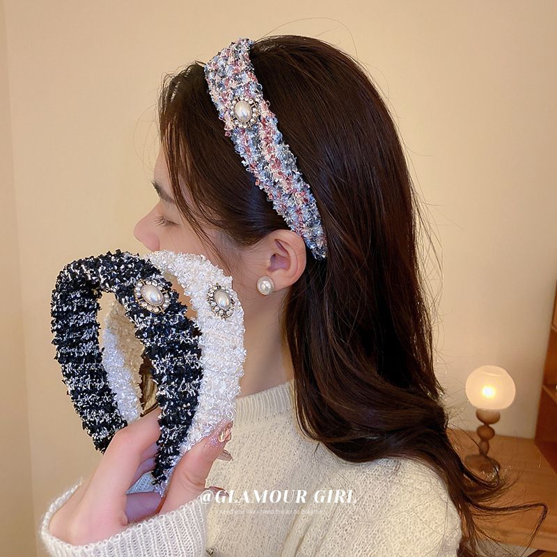 Fashion Geometric Cloth Inlay Artificial Pearls Hair Band 1 Piece