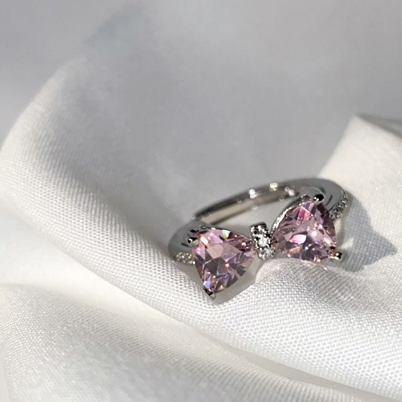 1 Stück Mode Herzform Kupfer Schleife Inlay Künstlicher Diamant Frau Ringe