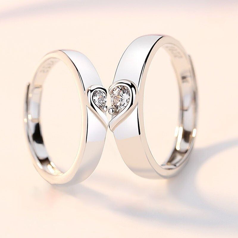 Romantic Heart Shape Copper Plating Zircon Open Ring 1 Pair