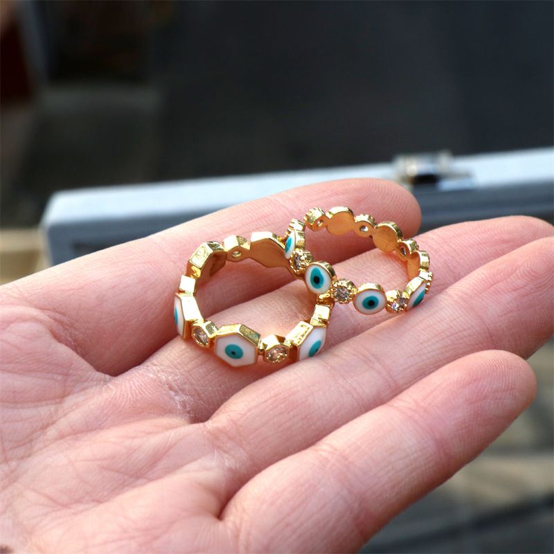 Hip-hop Eye Copper Enamel Inlay Zircon Open Ring 1 Piece