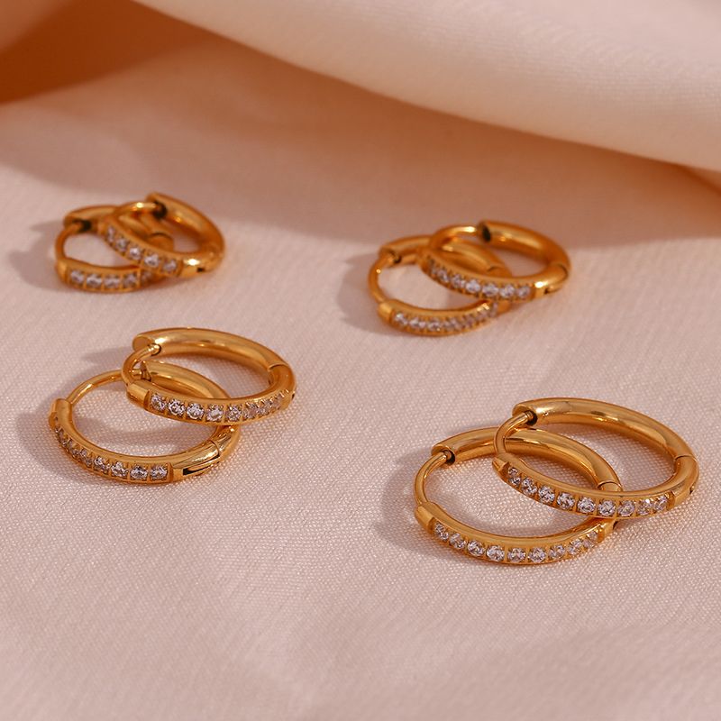 1 Pair Fashion Round Plating Stainless Steel Zircon 18k Gold Plated Earrings
