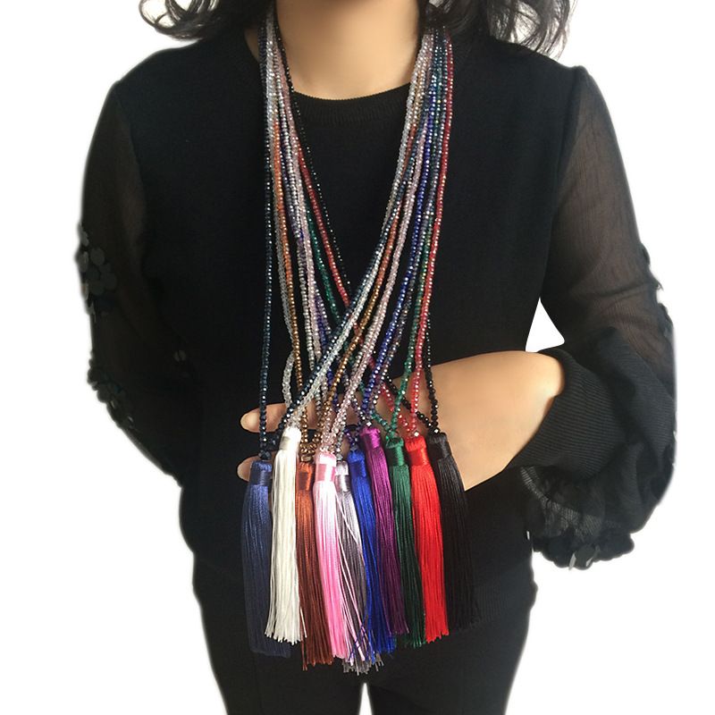 Ethnischer Stil Quaste Künstlicher Kristall Perlen Frau Pulloverkette