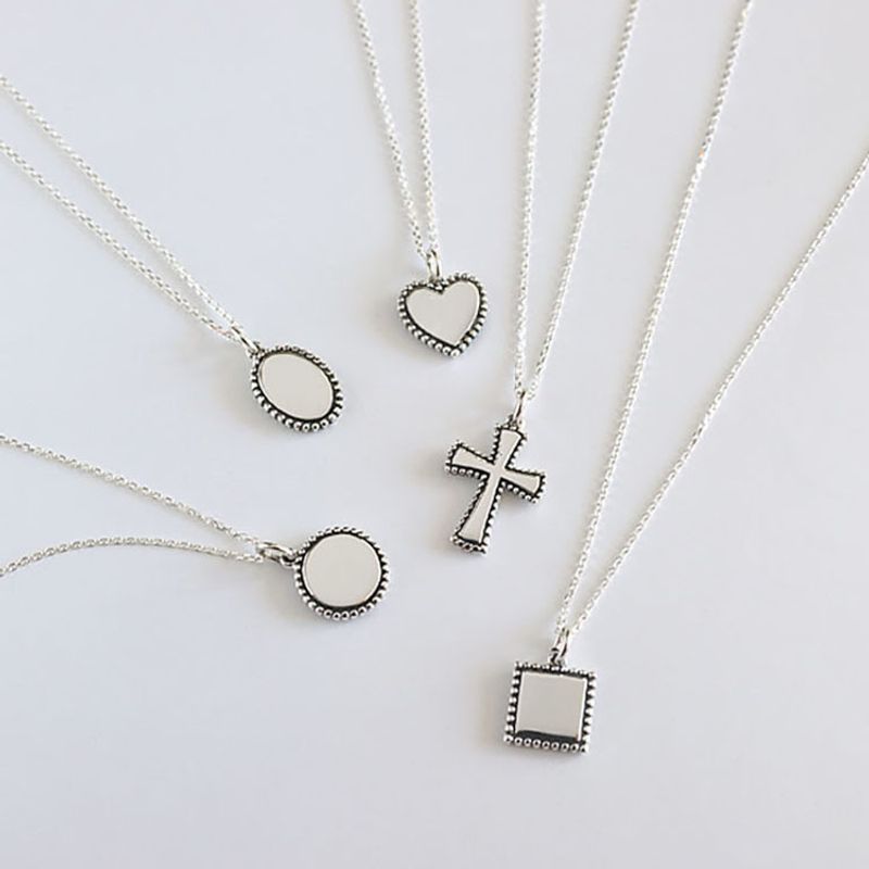 Retro Cross Round Heart Shape Sterling Silver Necklace 1 Piece