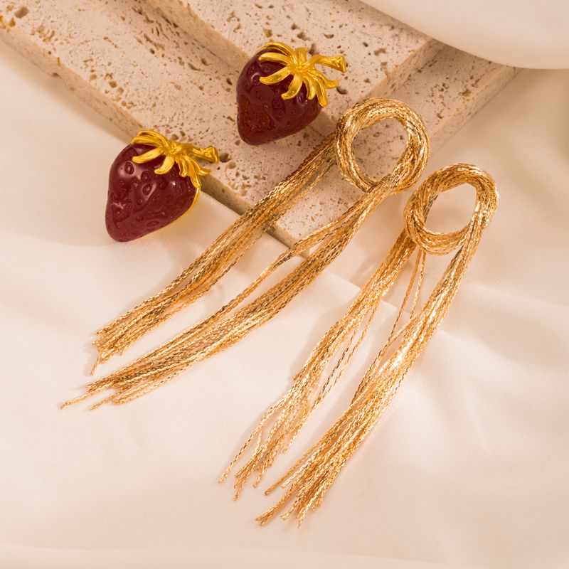 1 Pair Fashion Tassel Strawberry Plating Alloy Opal Gold Plated Earrings