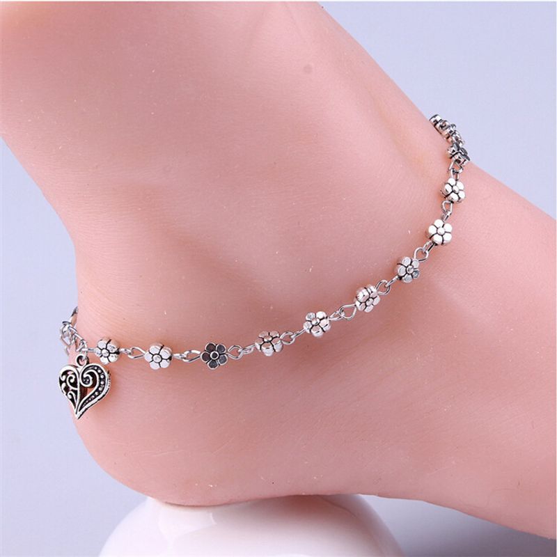 1 Piece Fashion Heart Shape Flower Alloy Plating Hollow Out Women's Anklet