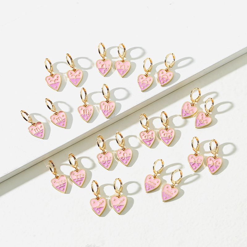 1 Paire Sucré Constellation Forme De Cœur Métal Émail Femmes Boucles D'oreilles