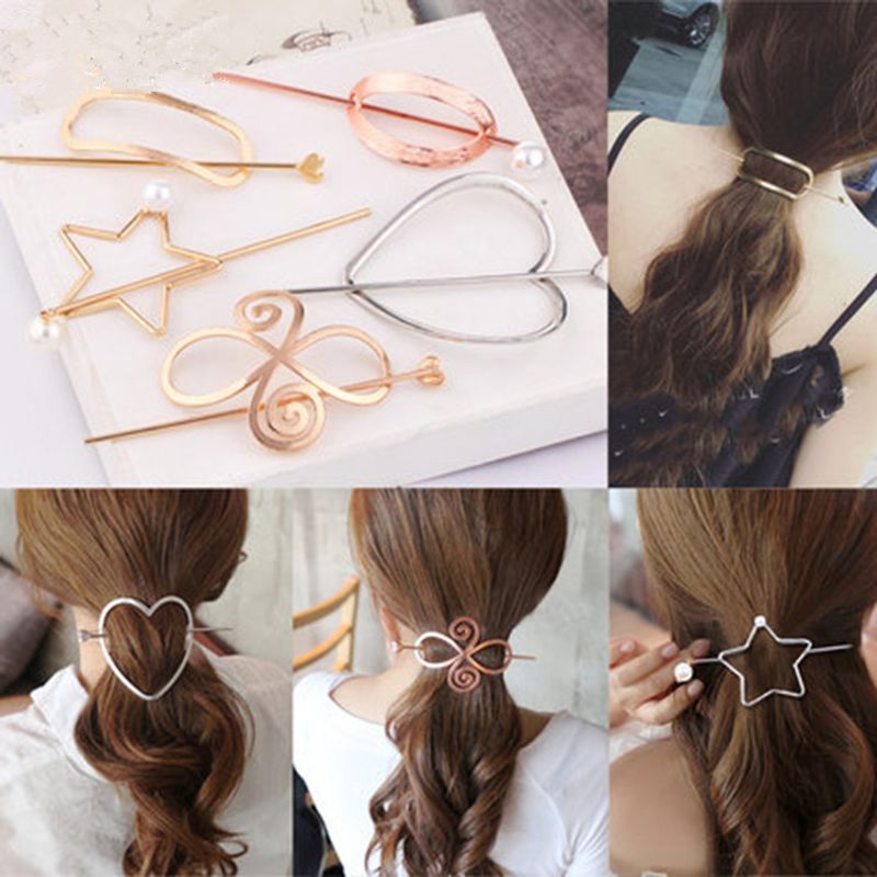 Simple Style Heart Shape Solid Color Alloy Plating Hollow Out Hairpin 1 Piece