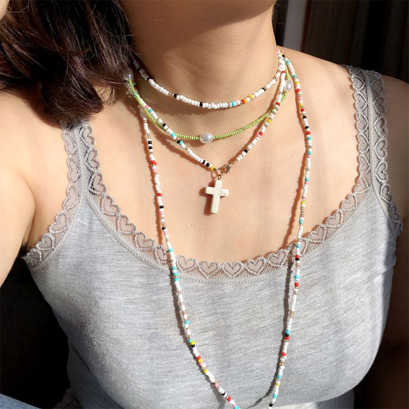 1 Piece Fashion Cross Shell Beaded Pearl Women's Necklace