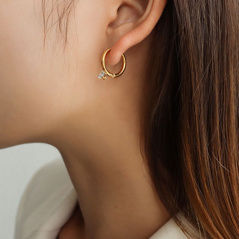 Fashion Geometric Titanium Steel Inlay Zircon Earrings 1 Pair