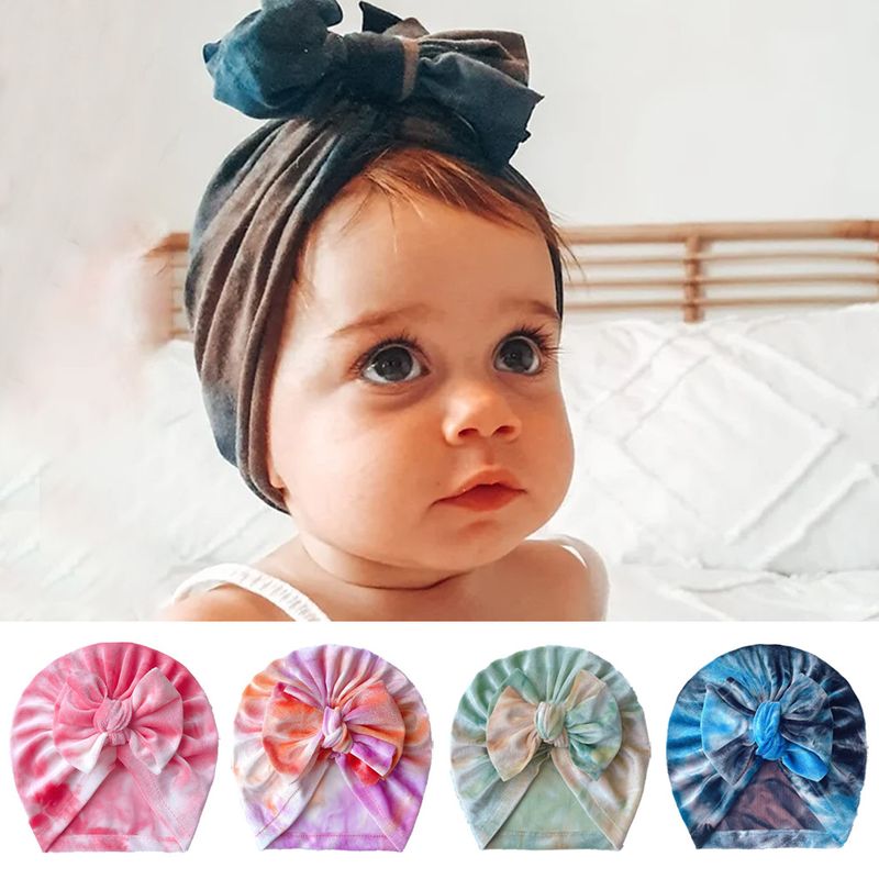 Kinder Unisex Mode Bogenknoten Tie-dye Babymütze