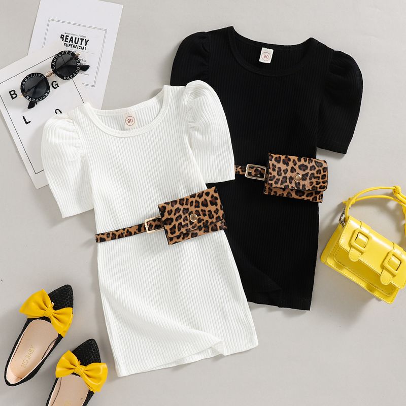 Simple Style Solid Color Leopard Cotton Girls Dresses