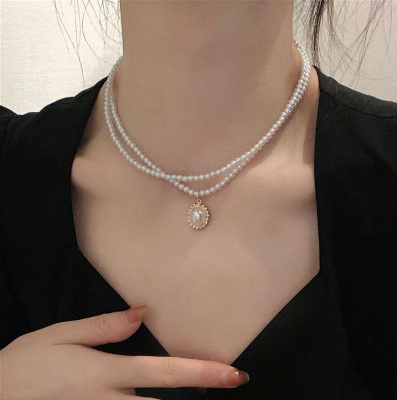 1 Set Elegant Geometric Alloy Beaded Artificial Pearls Women's Layered Necklaces