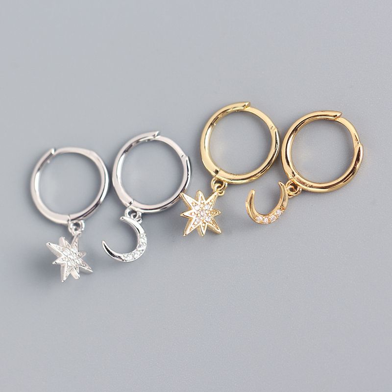 Style Simple Star Argent Sterling Incruster Strass Boucles D'oreilles 1 Paire