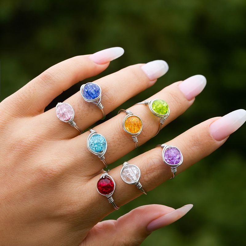 Simple Style Round Copper Inlay Opal Rings 1 Piece