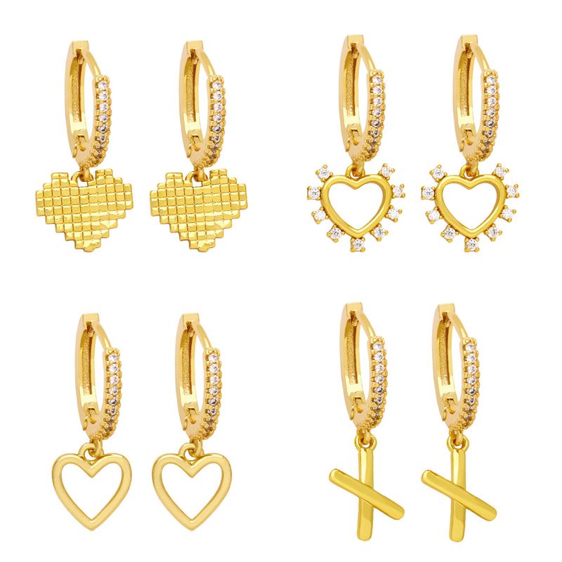 Fashion Heart Shape Copper Plating Zircon Drop Earrings 1 Pair