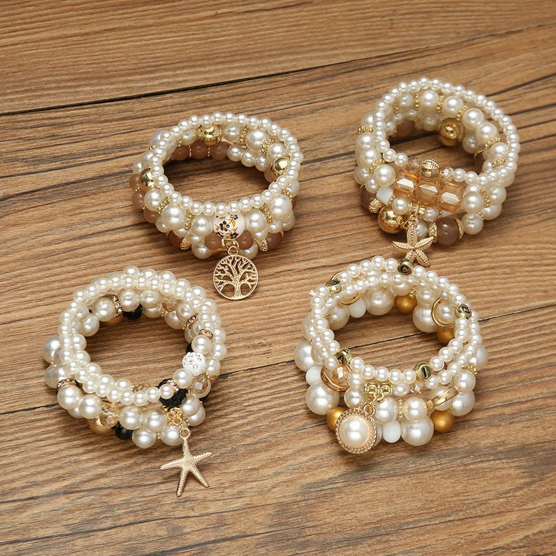 4 Pièces Mode Arbre Étoile De Mer Perle Artificielle Perlé Femmes Bracelets