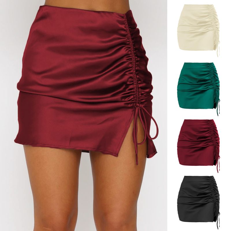 Summer Sexy Solid Color Polyester Above Knee Skirts