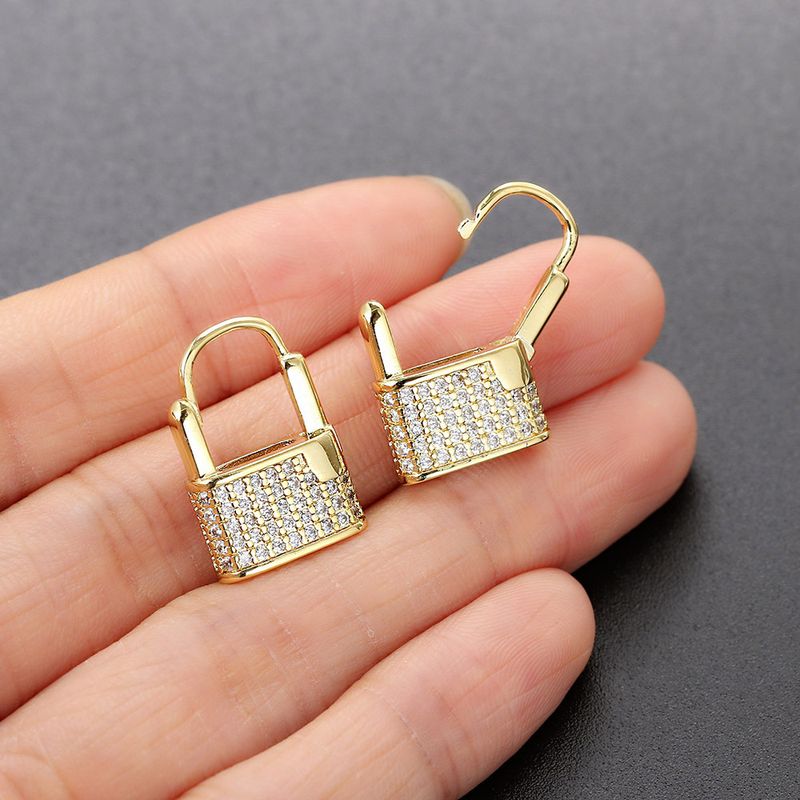 Fashion Lock Copper Plating Inlay Zircon Drop Earrings 1 Pair