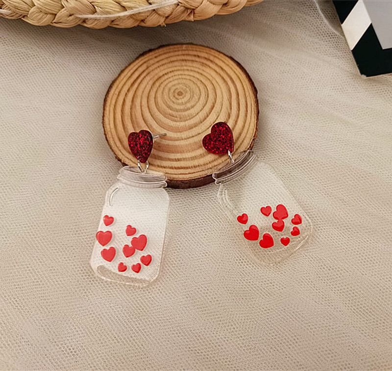 1 Pair Fashion Heart Shape Bottle Arylic Women's Drop Earrings