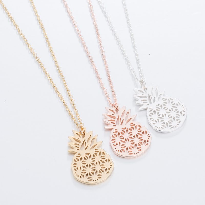 Cute Pineapple Stainless Steel Titanium Steel Plating Hollow Out Pendant Necklace 1 Piece