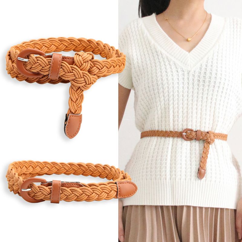 Elegant Basic Solid Color Wax Rope Women's Woven Belts 1 Piece