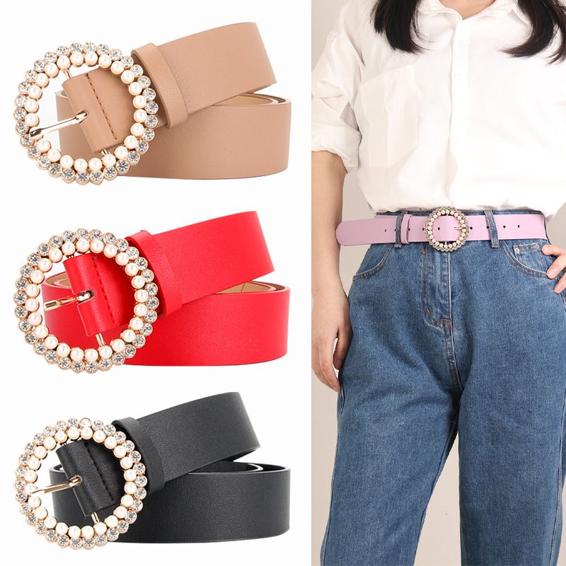 Cute Sweet Solid Color Pu Leather Alloy Plating Women's Leather Belts 1 Piece