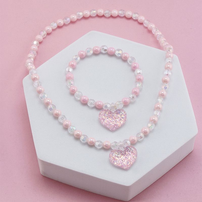 Süß Herzform Künstlicher Kristall Harz Perlen Mädchen Halskette