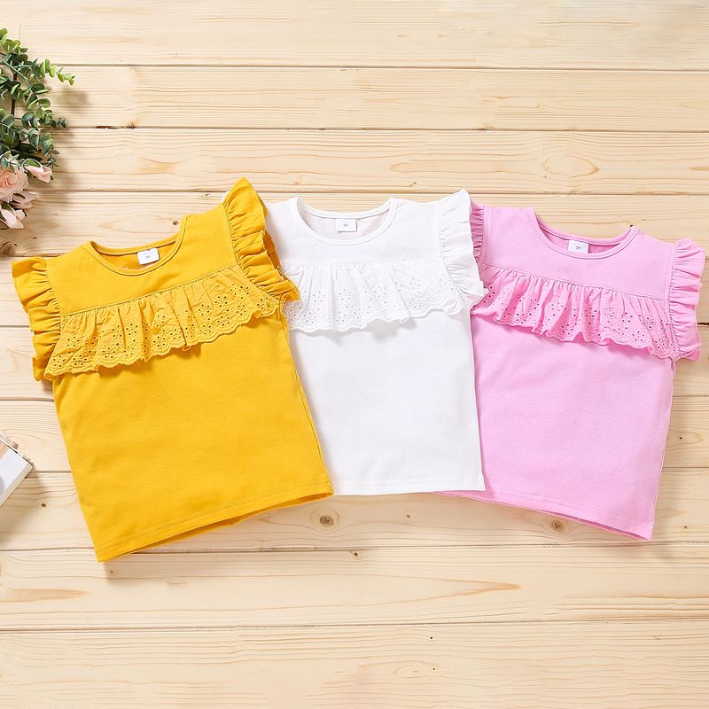 Fashion Solid Color Patchwork Cotton T-shirts & Blouses
