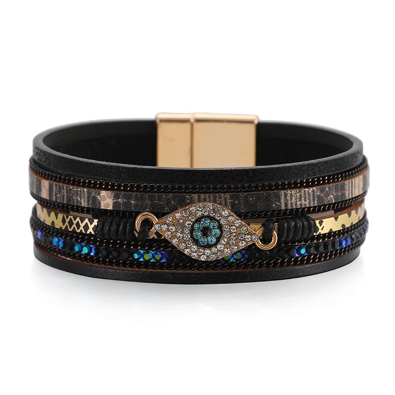 Ethnic Style Devil's Eye Pu Leather Braid Rhinestones Women's Bracelets