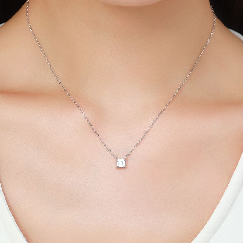 Simple Style Square Sterling Silver Inlay Zircon Pendant Necklace 1 Piece