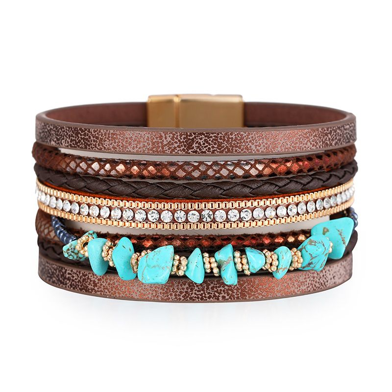 Bohemian Geometric Pu Leather Braid Turquoise Unisex Bracelets