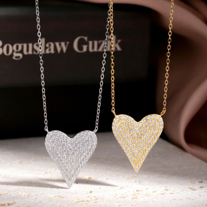 Mode Herzform Silber Überzug Inlay Zirkon Halskette 1 Stück