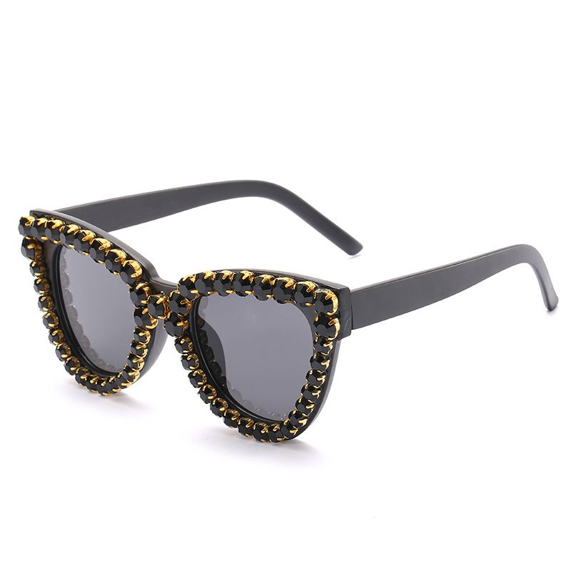 Fashion Solid Color Ac Cat Eye Diamond Full Frame Women's Sunglasses