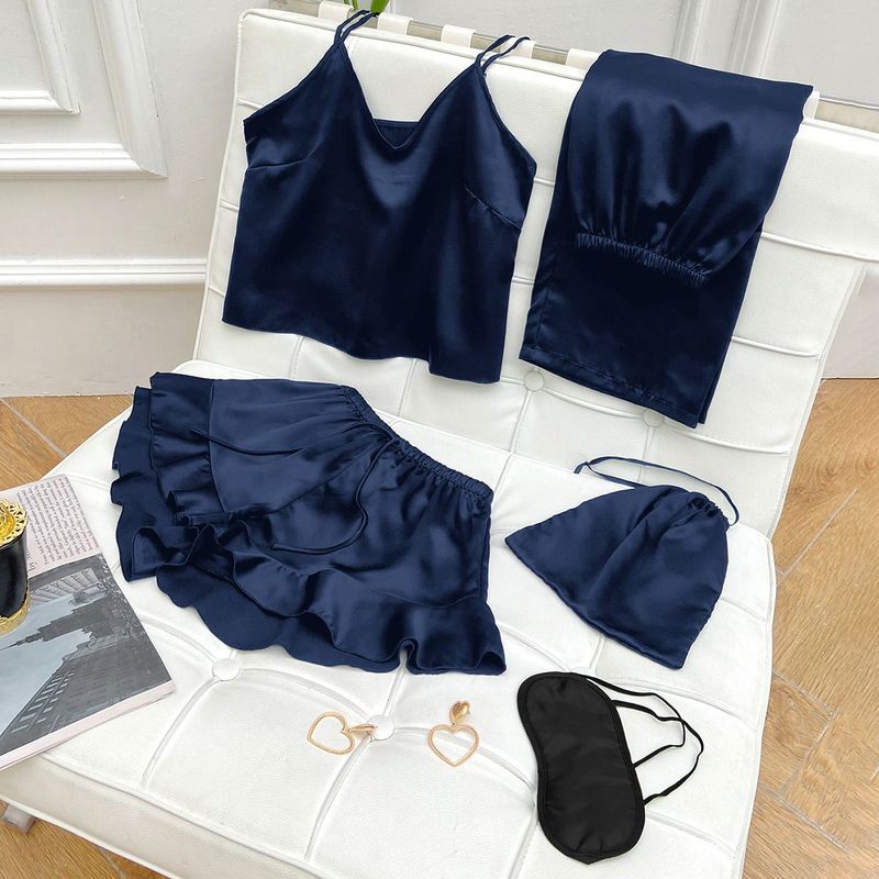 Women's Simple Style Solid Color Imitated Silk Polyester 5 Pieces Suits