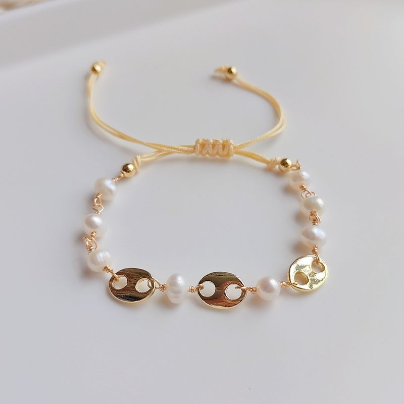 1 Piece Fashion Oval Freshwater Pearl Copper Knitting Bracelets