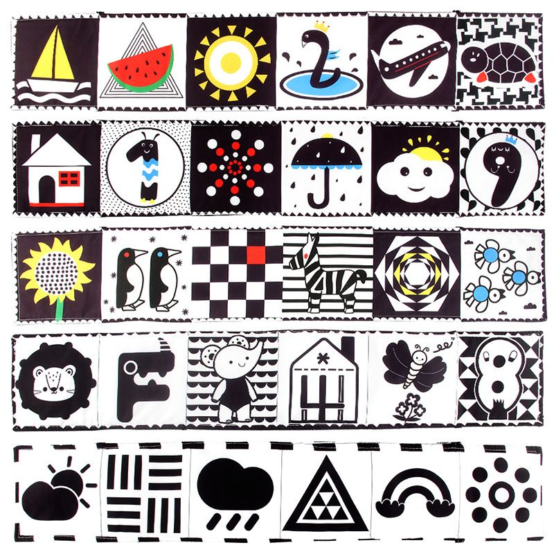 Enfant Éducation Précoce Puzzle Forme Cognitive Animal Double-jouets De Livre En Tissu Noir Et Blanc