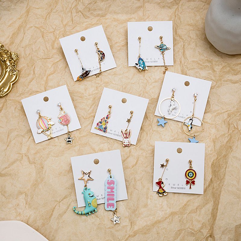 1 Pair Fashion Astronaut Dinosaur Alloy Enamel Women's Drop Earrings