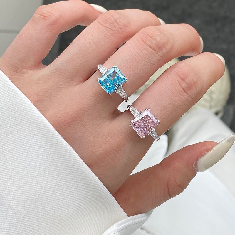 Luxurious Square Sterling Silver Plating Zircon Rings