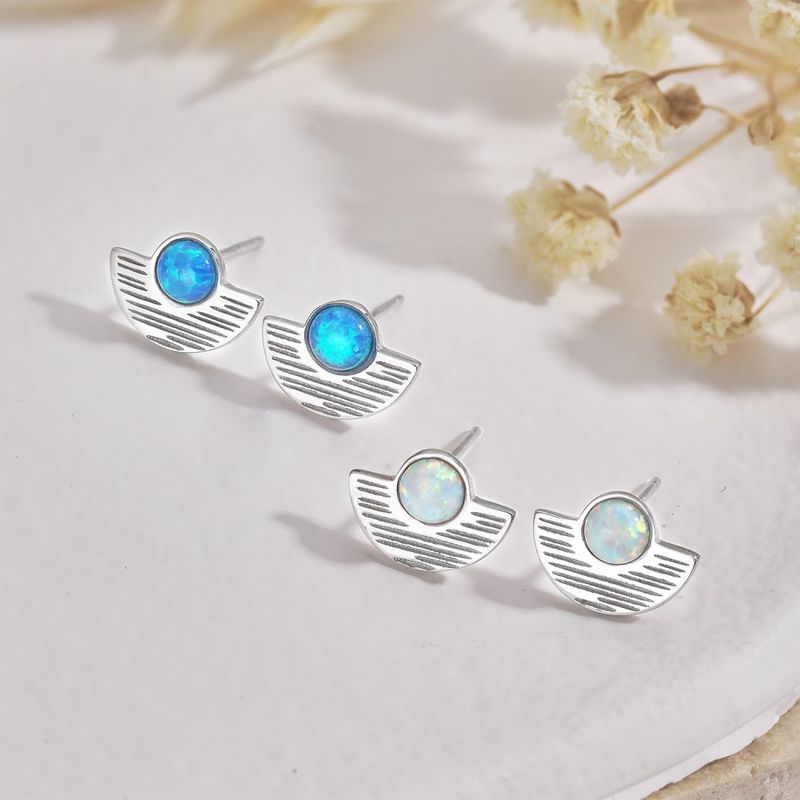 Vintage Style Sector Sterling Silver Plating Opal Ear Studs 1 Pair