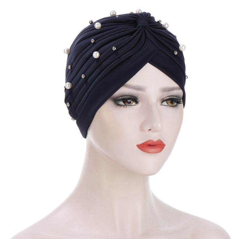 Women's Fashion Solid Color Pearl Eaveless Beanie Hat