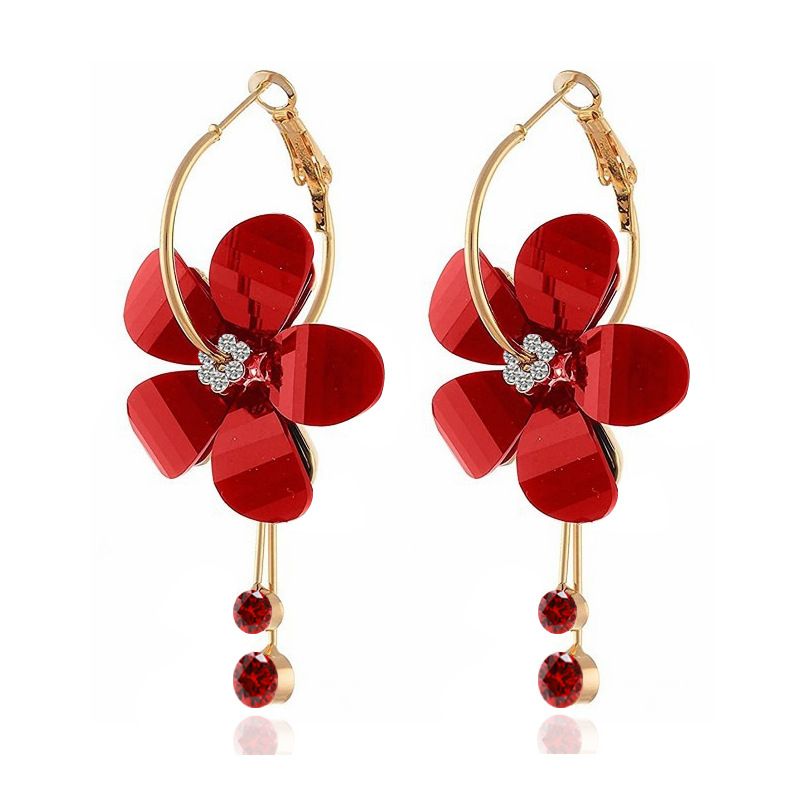 1 Pair Sweet Flower Arylic Alloy Plating Inlay Rhinestones Women's Drop Earrings
