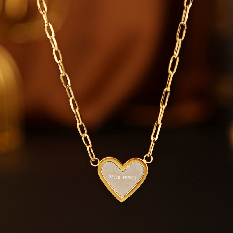 Moda Forma De Corazón Acero Titanio Oro Con Incrustaciones Collar Colgante 1 Pieza