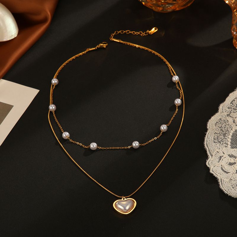 Mode Herzform Rostfreier Stahl Inlay Künstliche Perlen Halskette